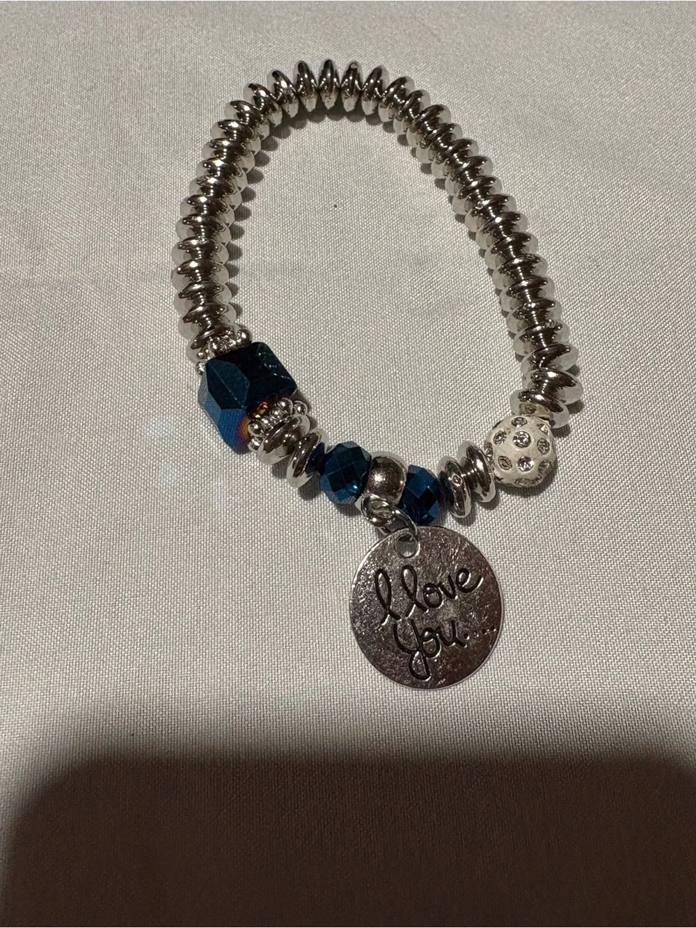 Blue & White Boho Bracelet Stack Set | Silver Angel Wing & Love You Charm | Laye